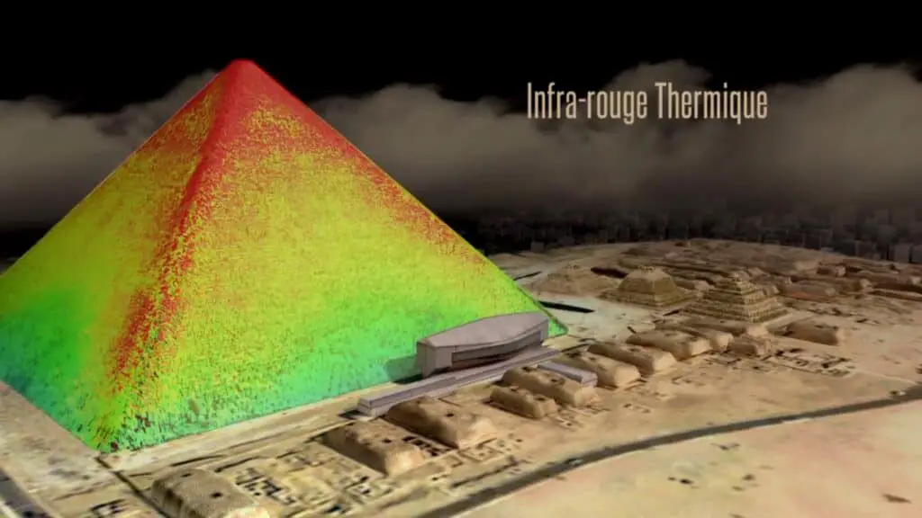 Render of thermal imaging's use to detect different temperatures inside the pyramid. Image: HIP Institute 