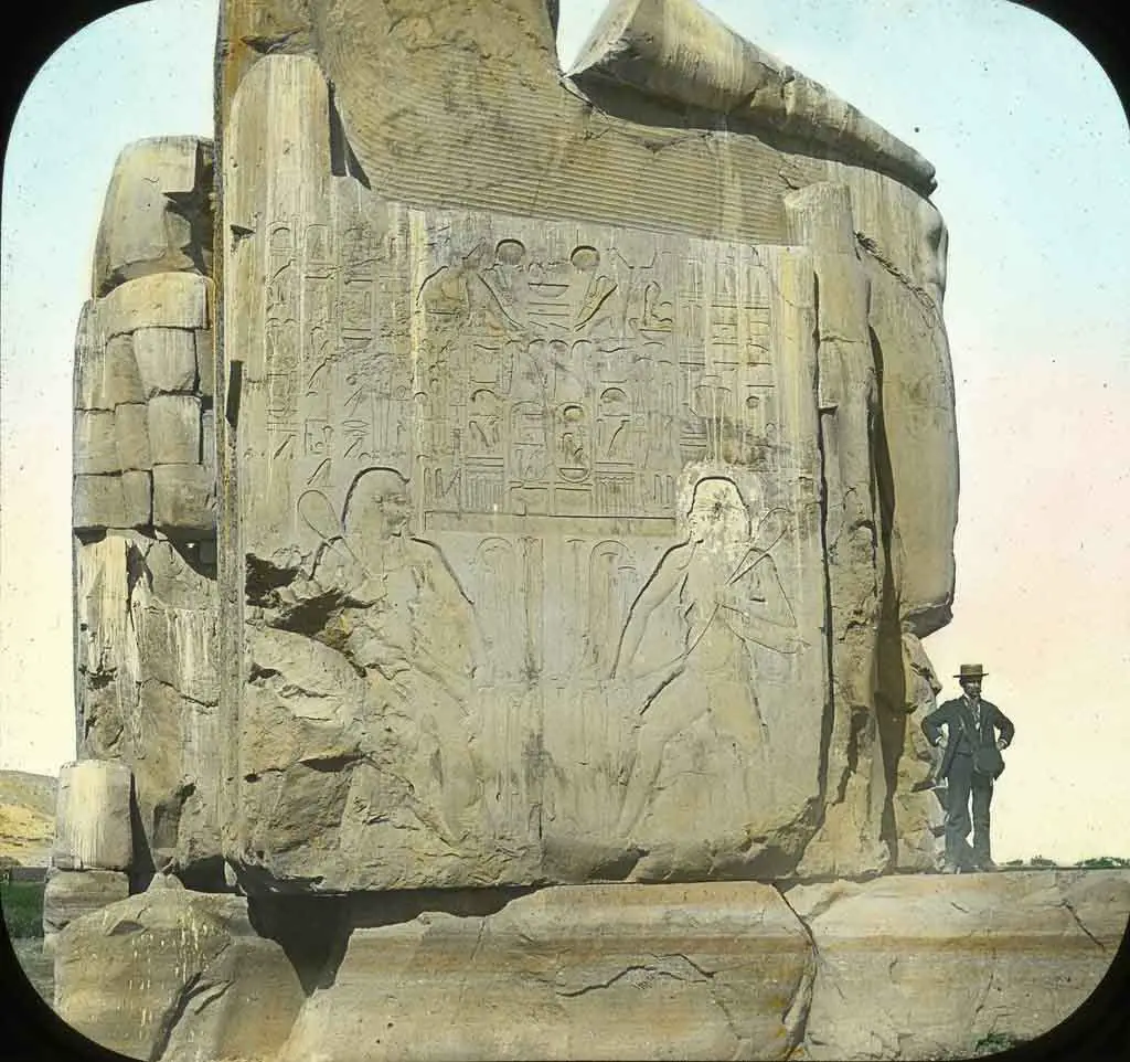 An old image of the Colossi of Memnon