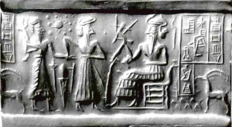This Ancient Sumerian Cylinder Seal is said to depict 12 planets in our Solar System