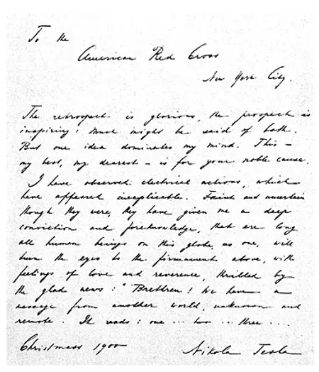 A letter written by Nikola Tesla