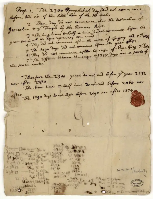 The letter written by Sir Isaac Newton where he predicts the world would end in 2060