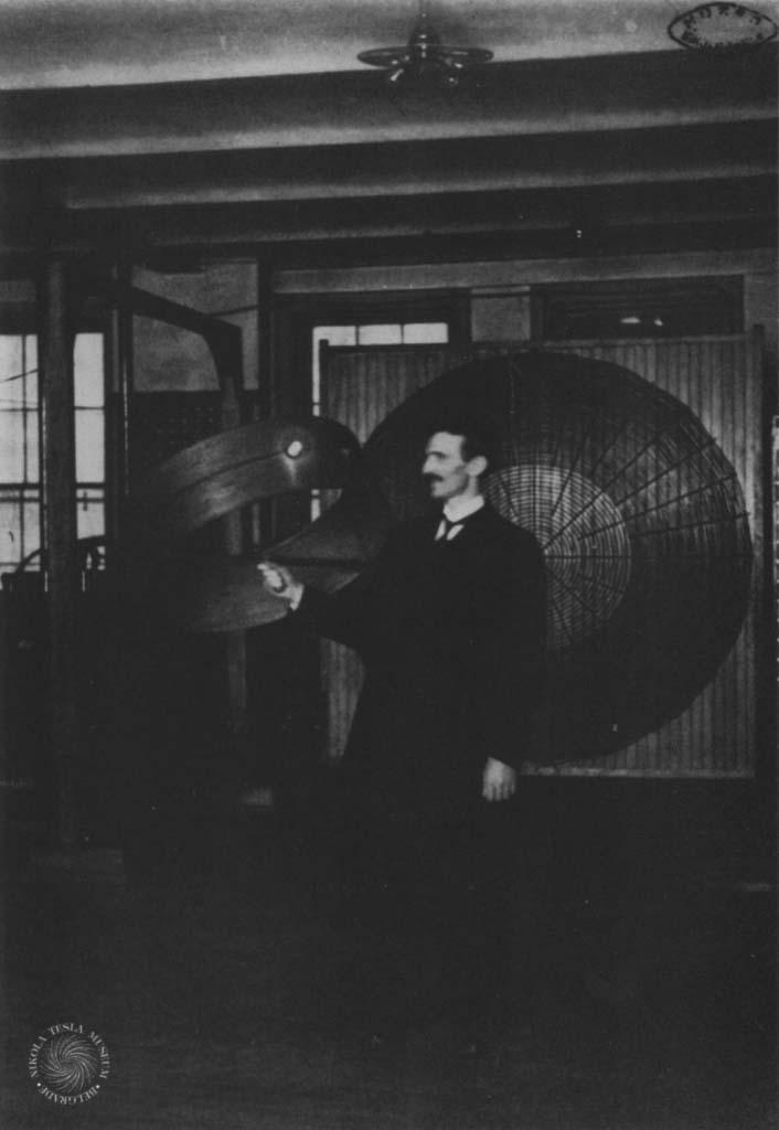 Pictured here is Nikola Tesla during a demonstration of “wireless” transmission of electricity in the Houston Street laboratory in March 1899.