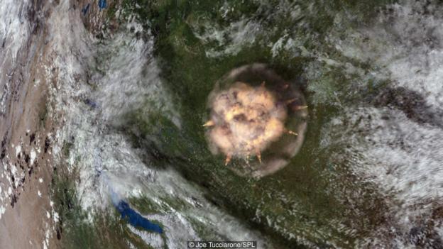 It is still unclear whether the Tunguska event was caused by a comet or asteroid (computer simulation) (Credit: Joe Tucciarone/SPL)