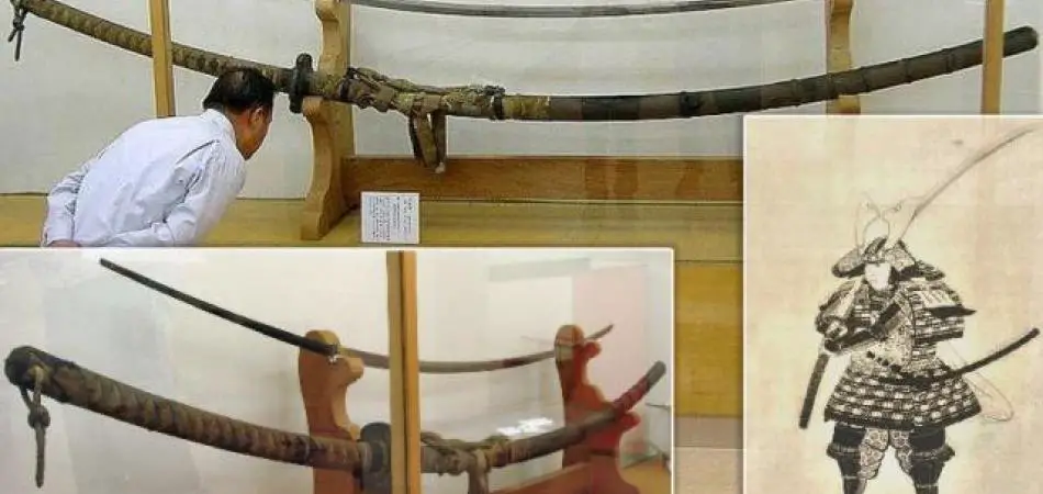 A collage of images showing the massive sword.