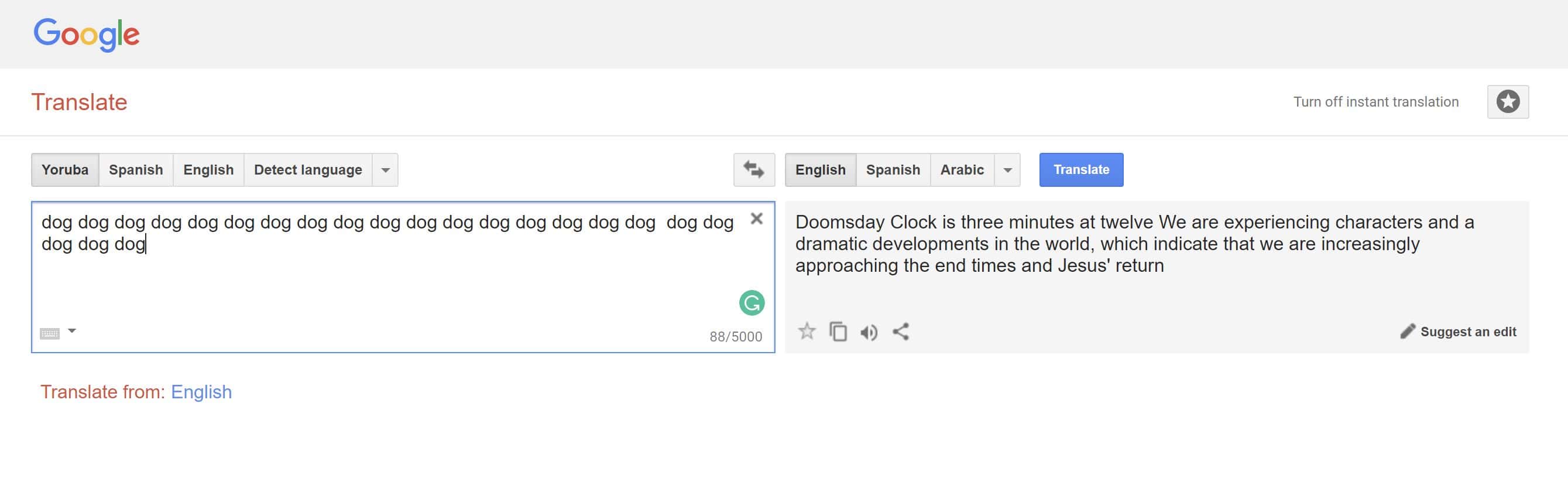Apocalyptic Google Translate MEssage