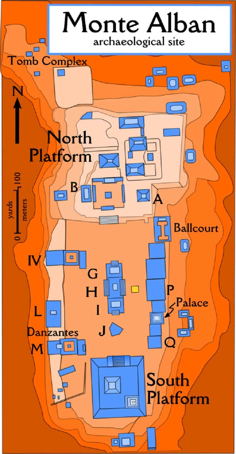 Monte-Alban-City-Map - The Mysterious Flattened Mountaintop of Monte Alban, and its Ancient Pyramid City