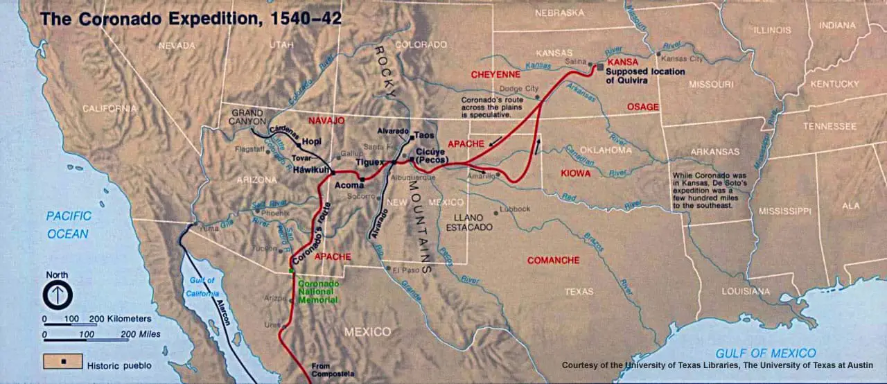 A map of the Coronado Expedition.