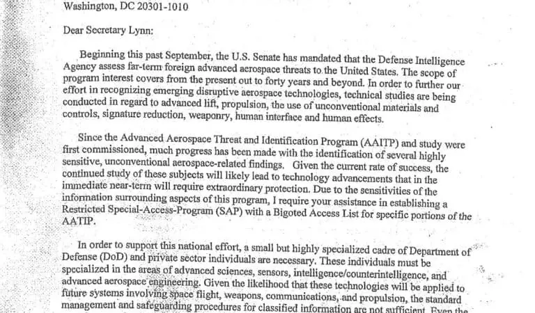 The Pentagon Secretly Studied ‘Exotic UFO Technology’ Reveals Top-Secret Letter